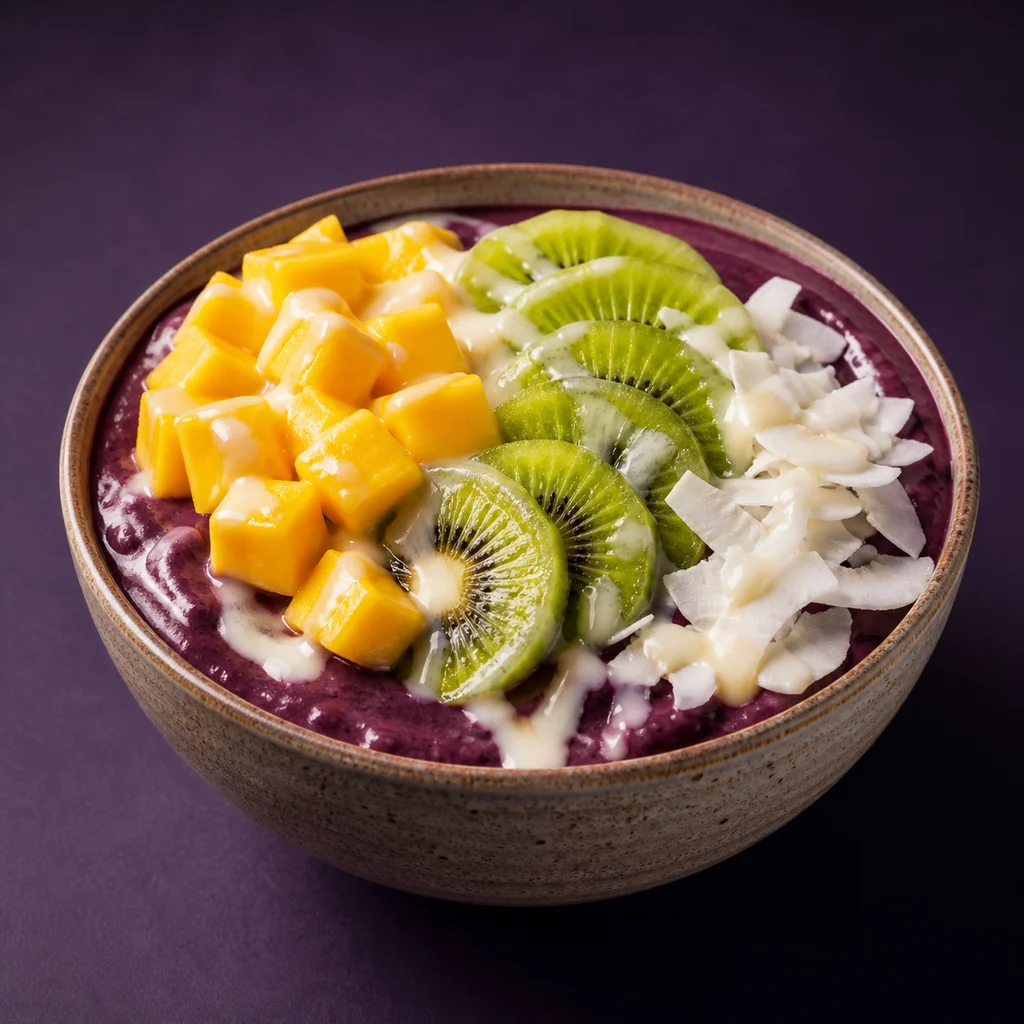 Açaí Tropical com manga, kiwi, coco e leite condensado